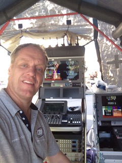 Patrick in front of his gear for Dakar 2014