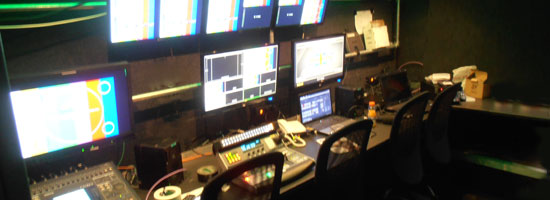 The Globo TV production room in the new  trailer' from Multi-Link Holland at Silverstone, UK