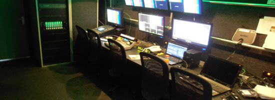 The Globo TV production room in the new  trailer' from Multi-Link Holland at Silverstone, UK