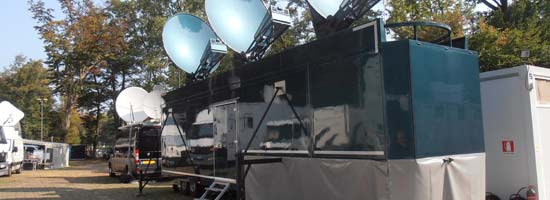 The  'Triple Dish uplink trailer' from Multi-Link Holland at Monza, Italy.